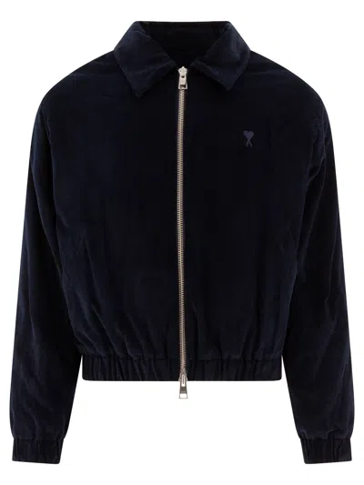 Ami Alexandre Mattiussi Ami De Caur Cotton Corduroy Blouson In Navy Blue
