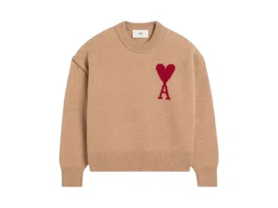 Pre-owned Ami Alexandre Mattiussi Ami De Coeur Jumper In Beige/red