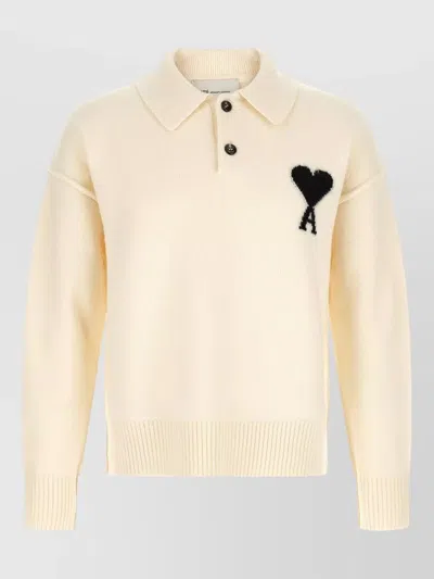 Ami Alexandre Mattiussi De Coeur Polo Sweater In Neutral
