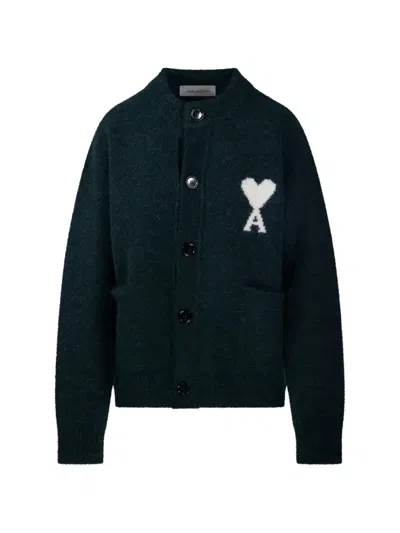 Ami Alexandre Mattiussi Ami De Coeur Knitted Cardigan In Green