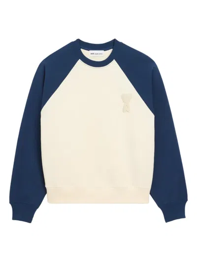 Ami Alexandre Mattiussi White And Blue Cotton Knitted Ami De Coeur Sweatshirt White In Multi