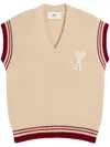 Ami Alexandre Mattiussi Beige Wool Ribbed Sleeveless V Neck Sweater White In Neutrals