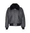 Ami Alexandre Mattiussi Leather Bomber Jacket Shearling Collar In Gray