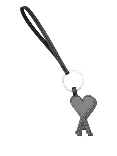 Ami Alexandre Mattiussi Ami De Coeur Leather Keyring In Green