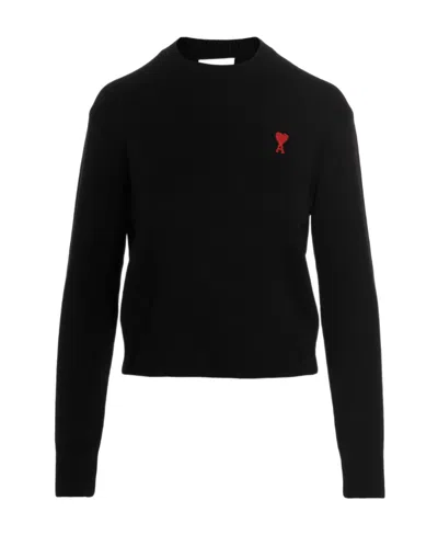 Ami Alexandre Mattiussi Red Ami De Coeur Wool Crewneck Sweater In Black