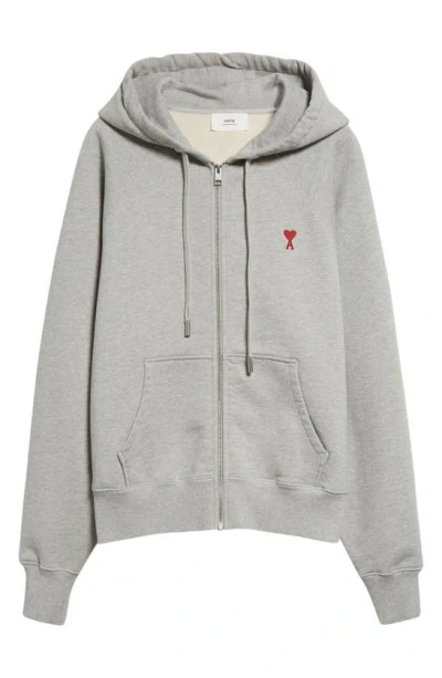 Ami Alexandre Mattiussi Ami De Coeur Logo Embroidered Zip Hoodie In Heather Ash Grey