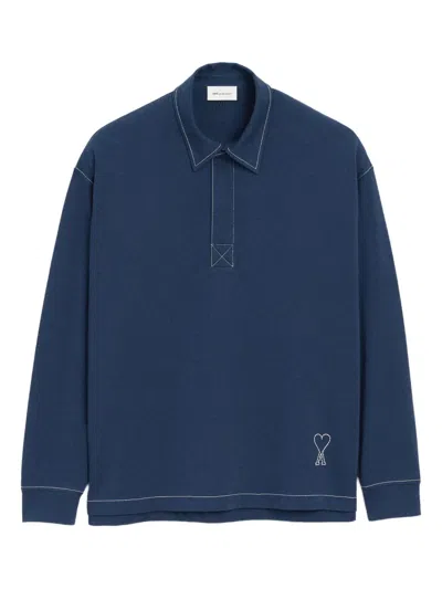 Ami Alexandre Mattiussi Ami De Coeur Long Sleeve Oversize Polo In Multi