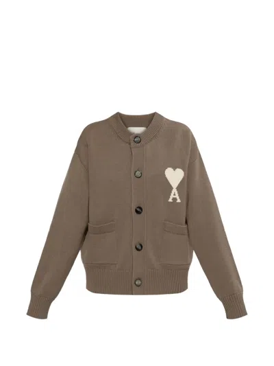 Ami Alexandre Mattiussi Ami De Coeur Logo-patch Cardigan In Brown