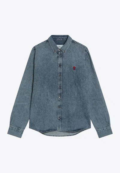 Ami Alexandre Mattiussi Ami De Coeur Long-sleeved Denim Shirt
