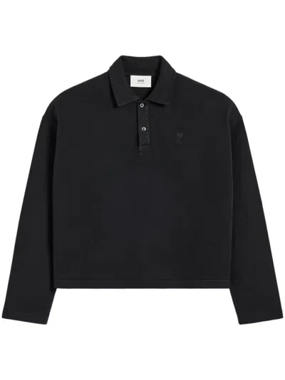 Ami Alexandre Mattiussi Ami De Coeur Long-sleeved Polo Shirt In Black