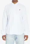 Ami Alexandre Mattiussi Adc Button-down Collar Logo-embroidered Striped Cotton Oxford Shirt In White