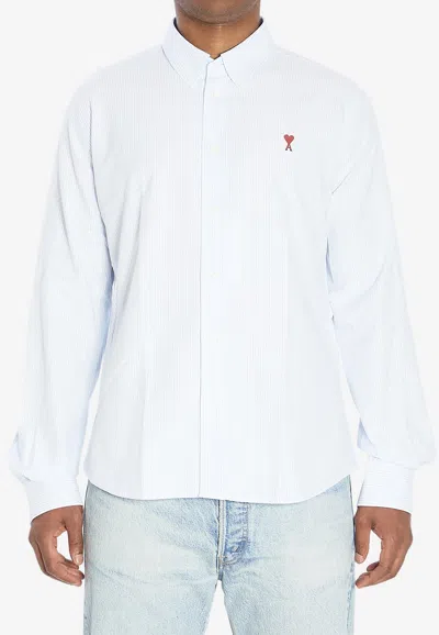 Ami Alexandre Mattiussi Ami De Coeur Long-sleeved Stripe Shirt In White