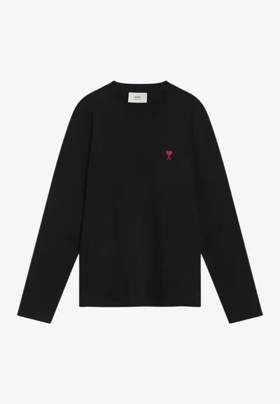 Ami Alexandre Mattiussi Ami De Coeur Long-sleeved T-shirt In Black