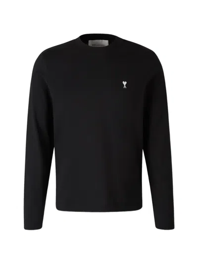 Ami Alexandre Mattiussi Ami Quota-longlseevestshirtwithcontrastedamidecoeur In Black