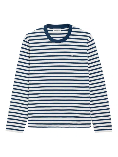 Ami Alexandre Mattiussi Blue Cotton Long Sleeves Mariniere Ami De Coeur T-shirt Blue In Multi