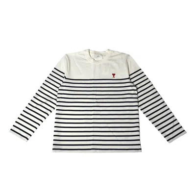 Ami Alexandre Mattiussi Ami De Coeur Mariniere L/s Shirts White In Black