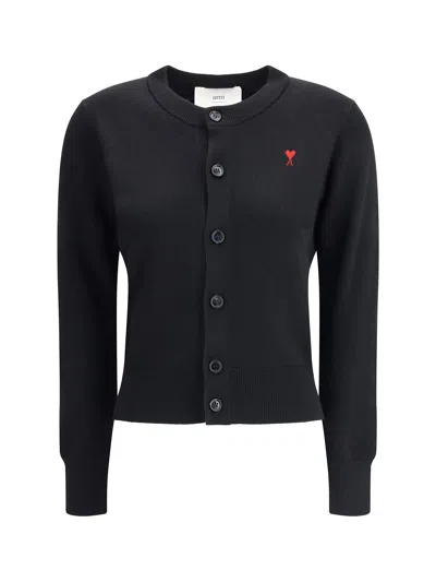 Ami Alexandre Mattiussi Cropped Wool Cardigan With Embroidered Heart Detail In Blue