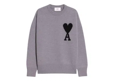 Pre-owned Ami Alexandre Mattiussi Ami De Coeur Merino Wool Crewneck Sweatshirt Jumper In Grey/black