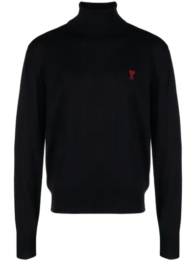 Ami Alexandre Mattiussi Ami Paris Ami De Coeur Midnight Blue Turtleneck In Black