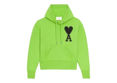 Pre-owned Ami Alexandre Mattiussi Ami De Coeur Merino Wool Knit Hoode In Green/black