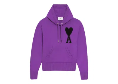 Pre-owned Ami Alexandre Mattiussi Ami De Coeur Merino Wool Knit Hoode In Purple/black
