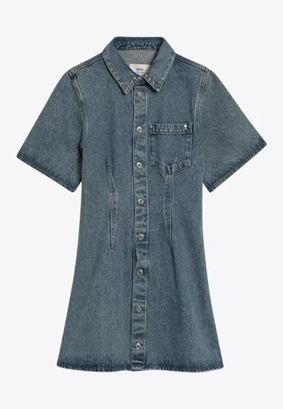 AMI ALEXANDRE MATTIUSSI AMI DE COEUR MINI DENIM SHIRT DRESS