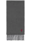 Ami Alexandre Mattiussi Ami De Coeur Monogram-motif Wool Scarf In Grey