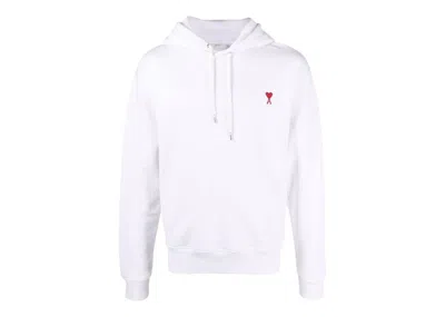 Pre-owned Ami Alexandre Mattiussi Ami De Coeur Organic Cotton Hoodie In White/red In Multi