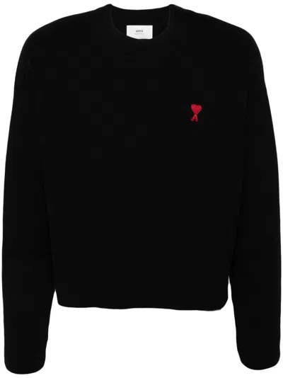 Ami Alexandre Mattiussi Organic Cotton Blend Crewneck Sweater In Black