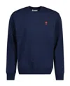 Ami Alexandre Mattiussi Merino Wool Sweater With Frontal Logo In Blue