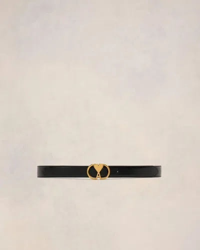 Ami Alexandre Mattiussi Ami De Coeur-buckle Leather Belt In Black/ Vibrated Brass