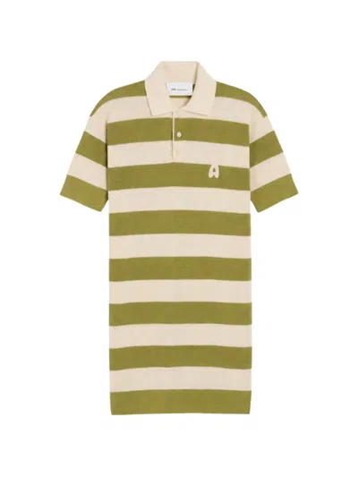 Ami Alexandre Mattiussi Ami De Coeur Patch Striped Polo Mini Dress In Green