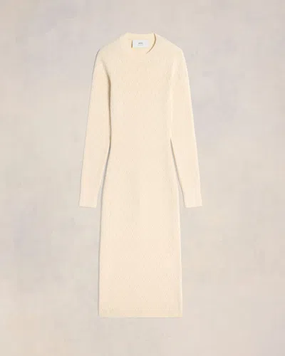 Ami Alexandre Mattiussi Ami De Coeur Pointelle Midi Dress White In Off White