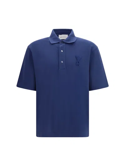 Ami Alexandre Mattiussi Blue Polo Shirt With Adc Patch Logo In Cotton Uomo In Multi