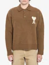 Ami Alexandre Mattiussi Polo Knitwear Featuring Felted Effect In Brown