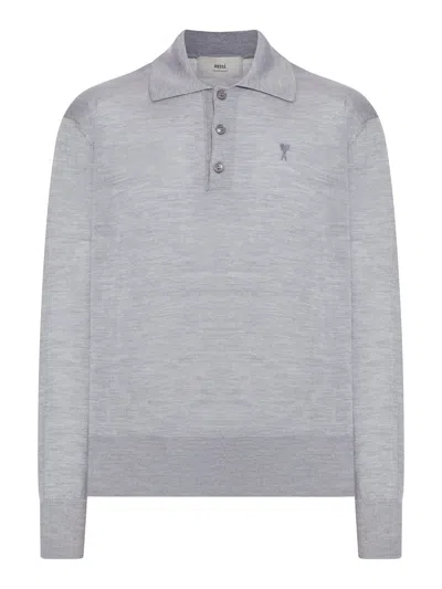 AMI ALEXANDRE MATTIUSSI AMI DE COEUR POLO IN EXTRAFINE WOOL AND SILK