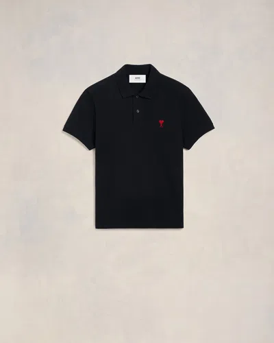 AMI ALEXANDRE MATTIUSSI BLACK COTTON AMI DE COEUR POLO SHIRT BLACK
