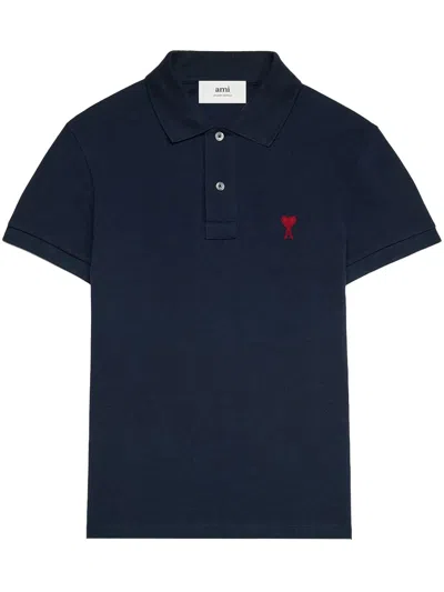 Ami Alexandre Mattiussi Ami Paris Ami Paris De Coeur Cotton Polo Shirt In Blue