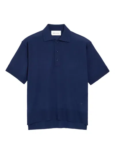 Ami Alexandre Mattiussi Blue Thin Wool Short Sleeves Ami De Coeur Polo Blue In Multi