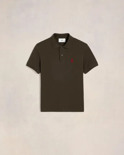 Ami Alexandre Mattiussi Ami De Coeur Polo Shirt Brown In Dark Coffee