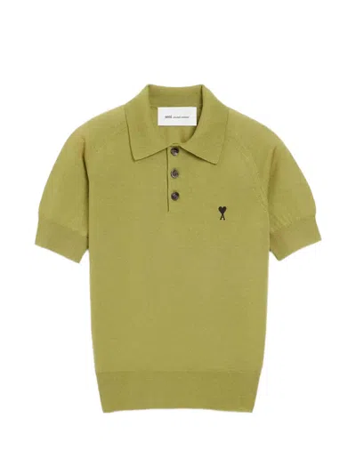 Ami Alexandre Mattiussi Green Wool Short Sleeves Ami De Coeur Polo Green