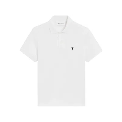 Ami Alexandre Mattiussi Ami Paris Men White Polo Shirt With Adc Embroidery On The Front And Classic Collar In Cotton Man In Multi