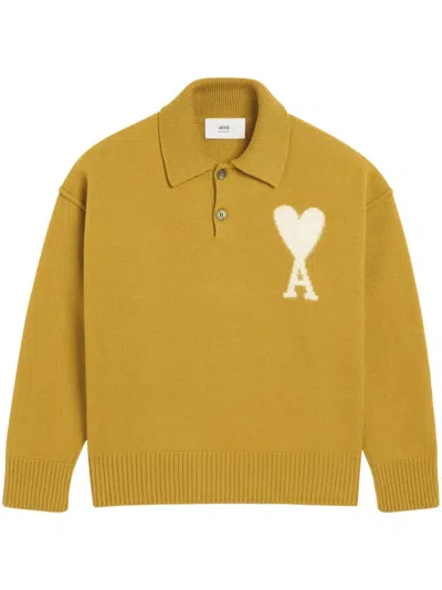 Ami Alexandre Mattiussi Ami De Coeur Polo Shirt In Yellow