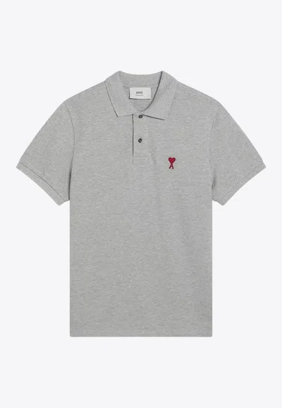 Ami Alexandre Mattiussi Ami De Coeur Polo T-shirt In Gray