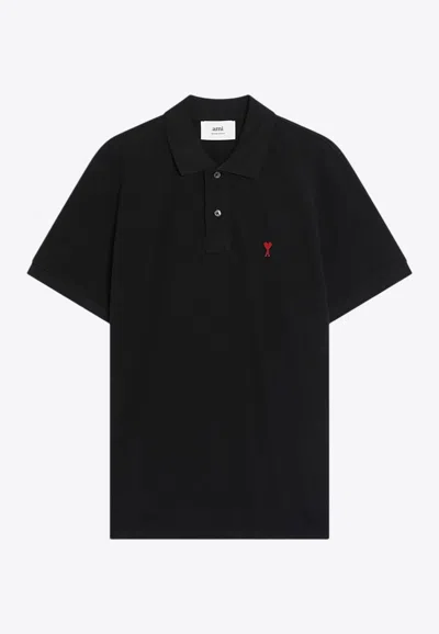 Ami Alexandre Mattiussi Ami De Coeur Polo T-shirt In Black