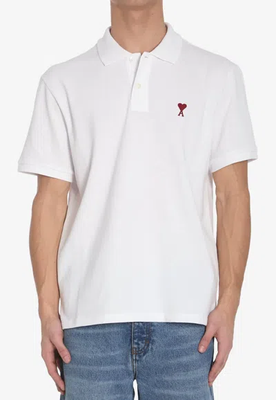 Ami Alexandre Mattiussi Ami Paris Men Cotton Polo Shirt With Iconic Embroidery In White