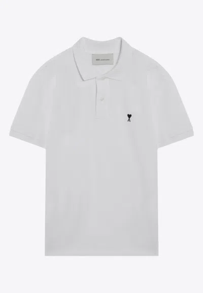 Ami Alexandre Mattiussi Ami Paris Men White Polo Shirt With Adc Embroidery On The Front And Classic Collar In Cotton Man In Multi