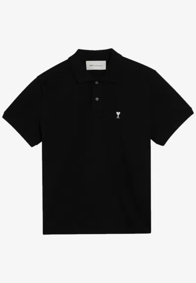 Ami Alexandre Mattiussi Black Polo Shirt With Ami De Coeur Logo Embroidered On The Front In Cotton Man In Multi