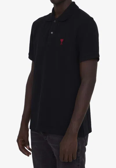 Ami Alexandre Mattiussi Ami Paris Men Black Polo Shirt With Adc Embroidery At The Front In Cotton Man