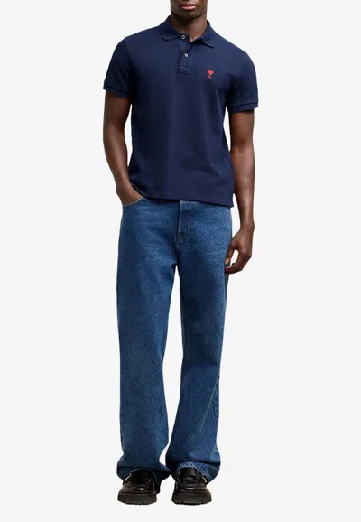 Ami Alexandre Mattiussi Ami De Coeur Polo T-shirt In Blue